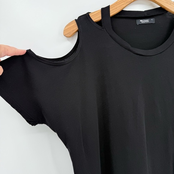 Michael Lauren Relaxed Fit Verdugo Crew Neck Tee with Cutout Sleeve in Black L - Picture 6 of 10